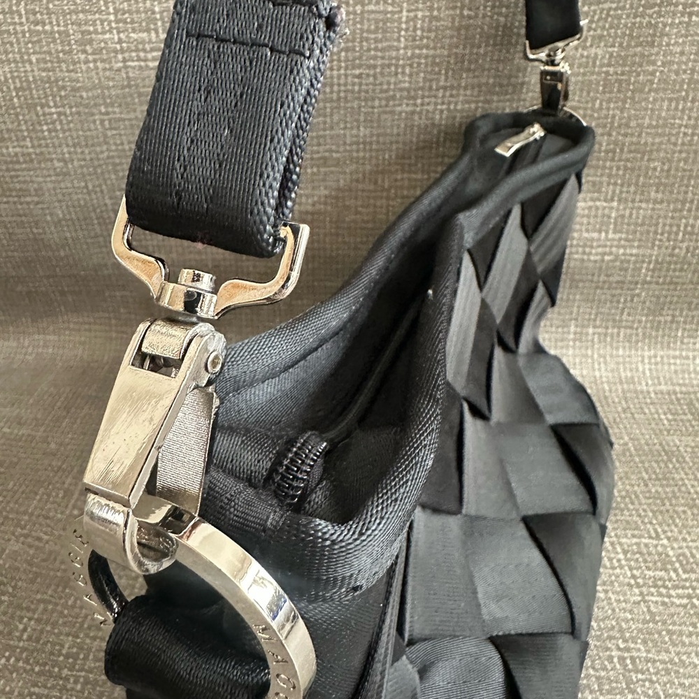 Maggie Bags Upcycled Seatbelt Shoulder Bag Black Woven Eco-Friendly Handbag - Picture 4 of 11